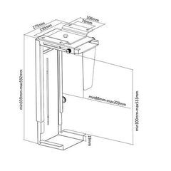 Under desk CPU Holder H300-533mm W88-203mm-CPU Holder-UK Gaming Chairs