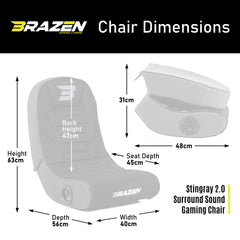 BraZen Stingray 2.0 Surround Sound Gaming Chair - Blue
